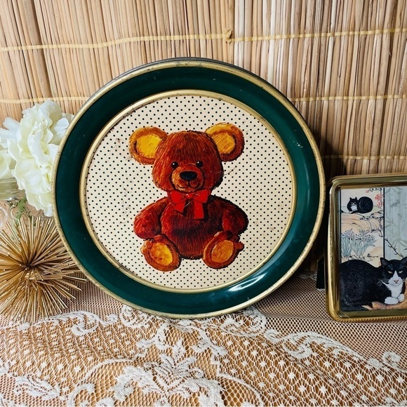💫 Teddy Bear Cottage Core Large Round Metal Country Tin - Picture 4 of 9